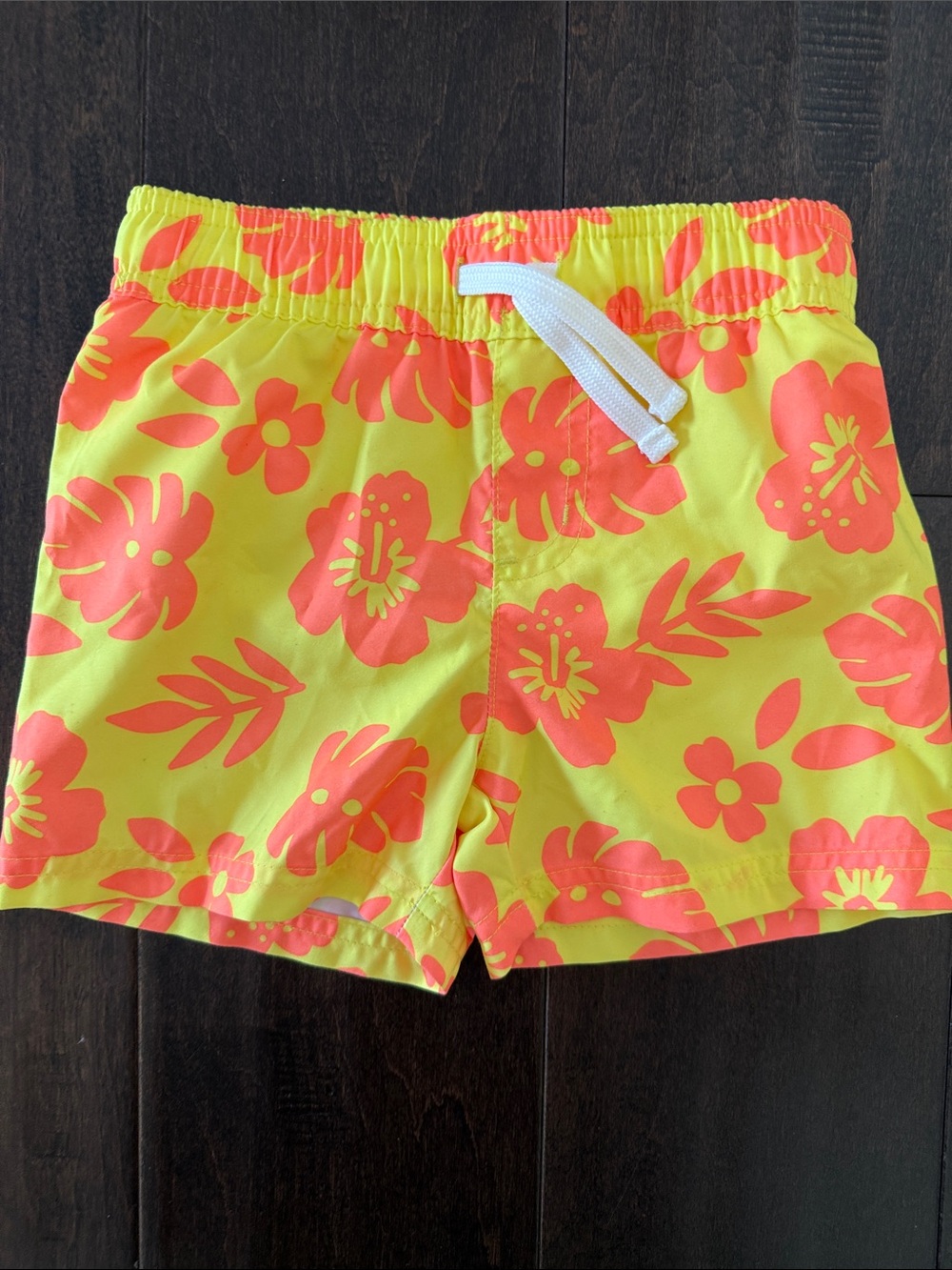 Cat & Jack Neon Yellow Swim Shorts with Coral Floral Print! Worn one time